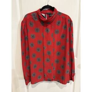 Vintage Hoberdashery Collection Red Circle Medallion Blouse Womens Size 44 (XXL)
